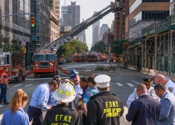 Guindaste despenca em Nova York, atinge prédio e deixa 6 feridos