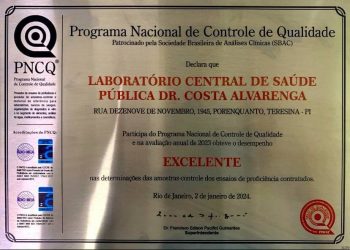 Lacen-PI recebe selo de excelência do Programa Nacional de Controle de Qualidade