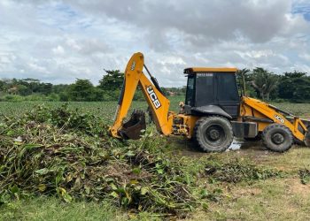 SAAD Norte utiliza retroescavadeira na retirada de aguapés de lagoas