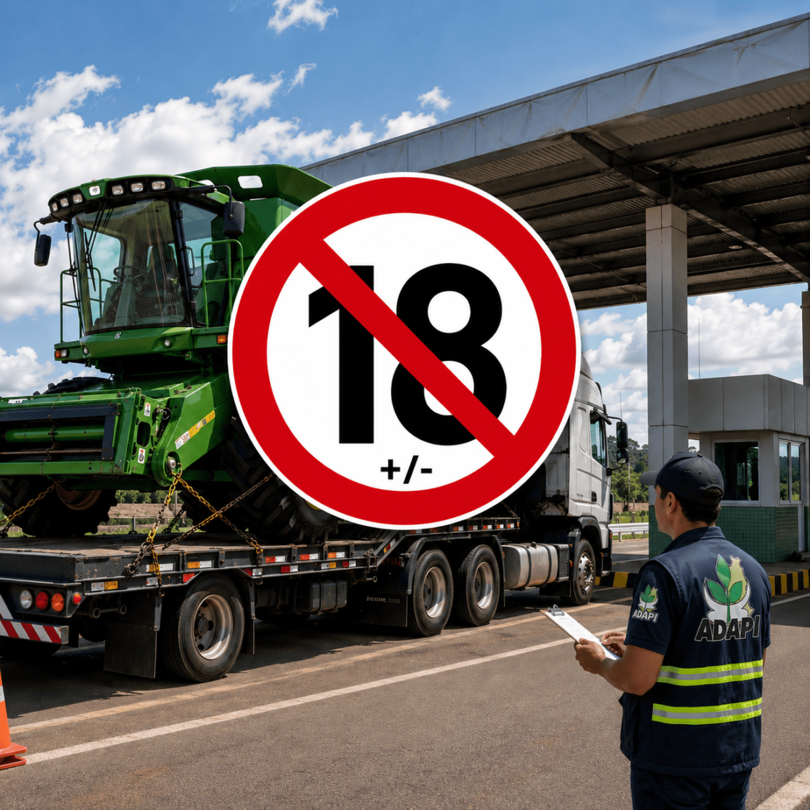 Fiscal da Adapi analisando máquina agrícola em trânsito